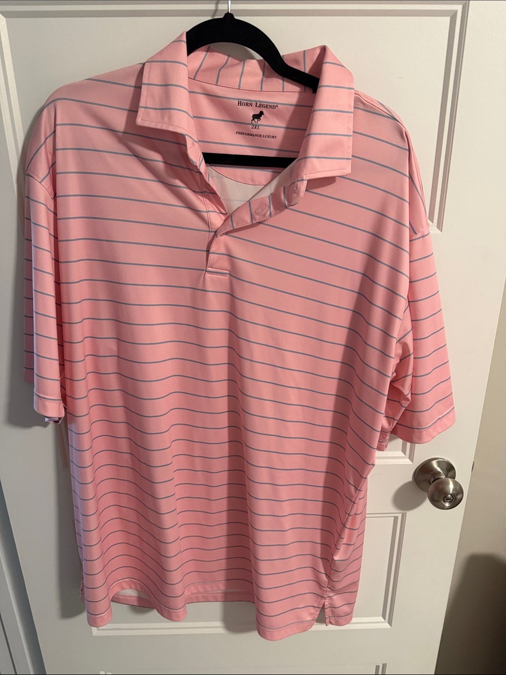 Horn Legend Men’s Pink Stripe Performance Polo